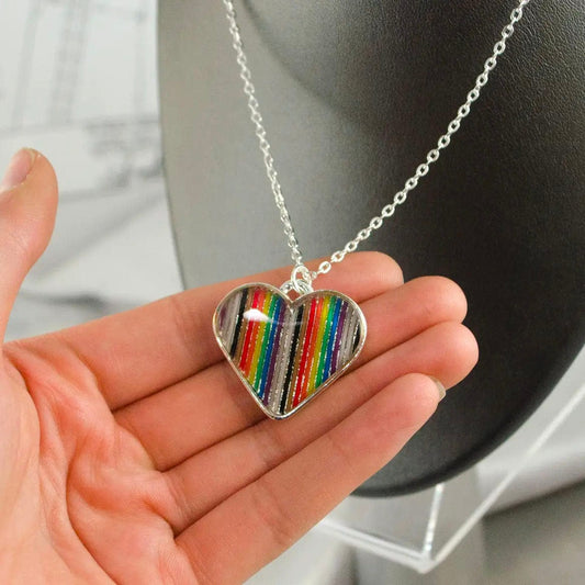 Ribbon Cable Rainbow Heart Necklace