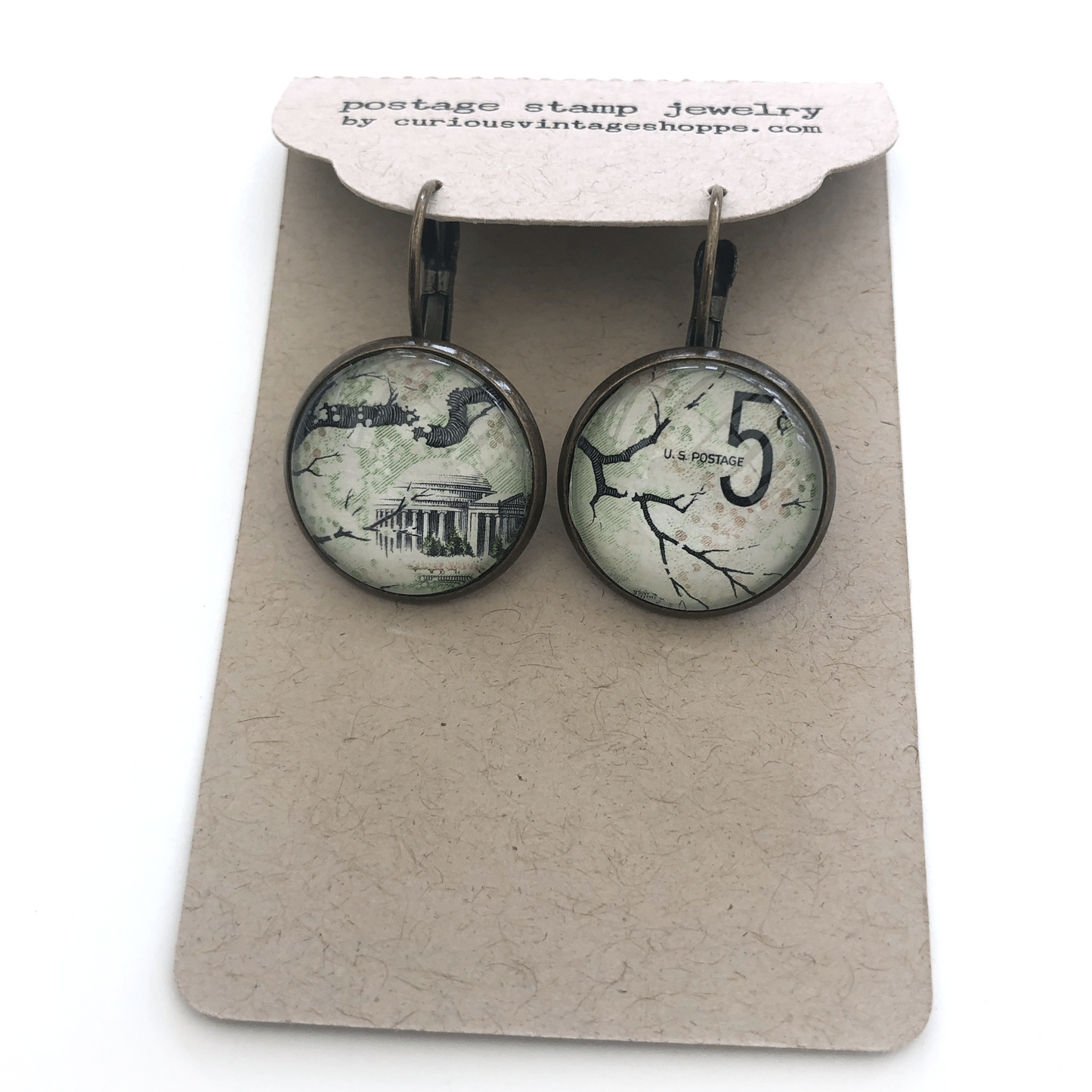 Postage Stamp Earrings - 1966 USA Cherry Blossom