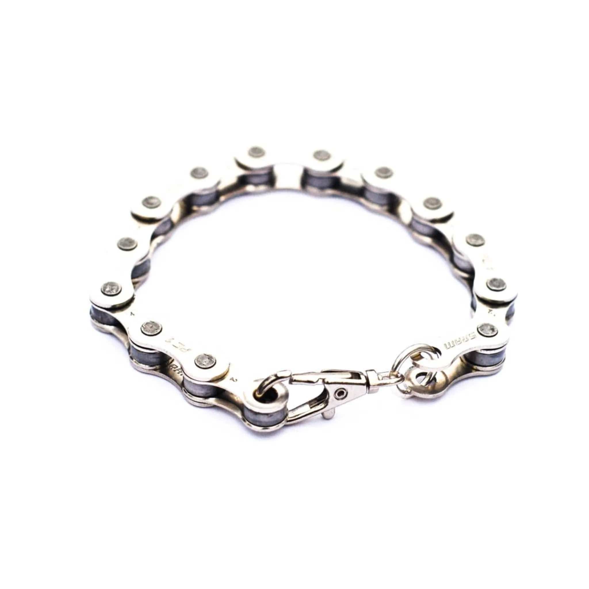 Two Tone Silver and Black Bike Chain Bracelet with White Crystals – Vance  Leather
