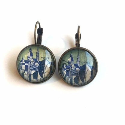 Postage Stamp Earrings - 1965 Czechoslovakia Kosice