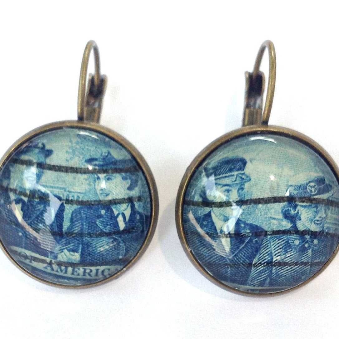 Postage Stamp Earrings - 1952 USA Women in Armed Services