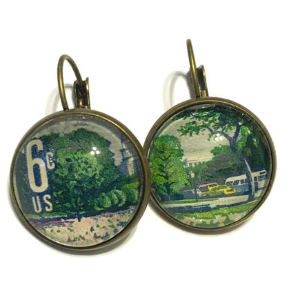 Postage Stamp Earrings - 1969 USA Plant For More Beautiful Cities